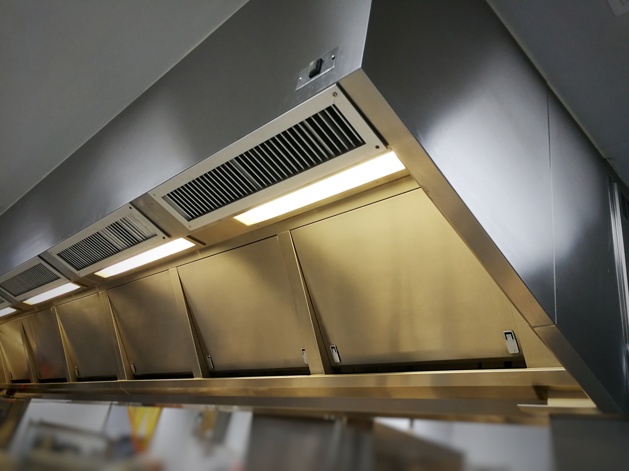 A commercial kitchen ventilation system fabricated by Cadexair.