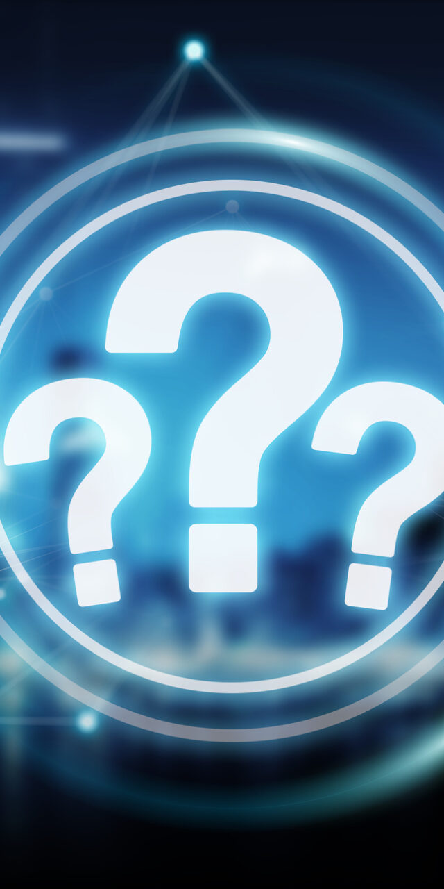 Question marks on a digital background to represent what is a cloud ERP. Question marks on a digital background to represent what is a cloud ERP.